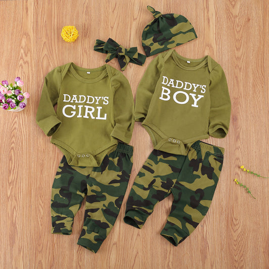 Bebixi Kids Letter Camo Print Three-Piece Outfit Set
