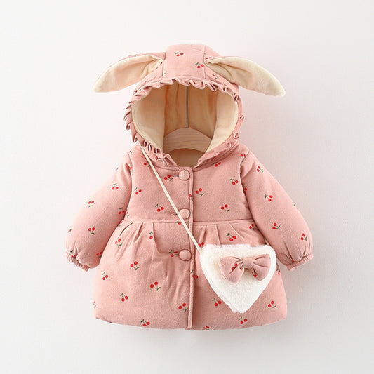 Bebixi Fruit Print Fleece-Lined Hooded Cotton Coat for Girls